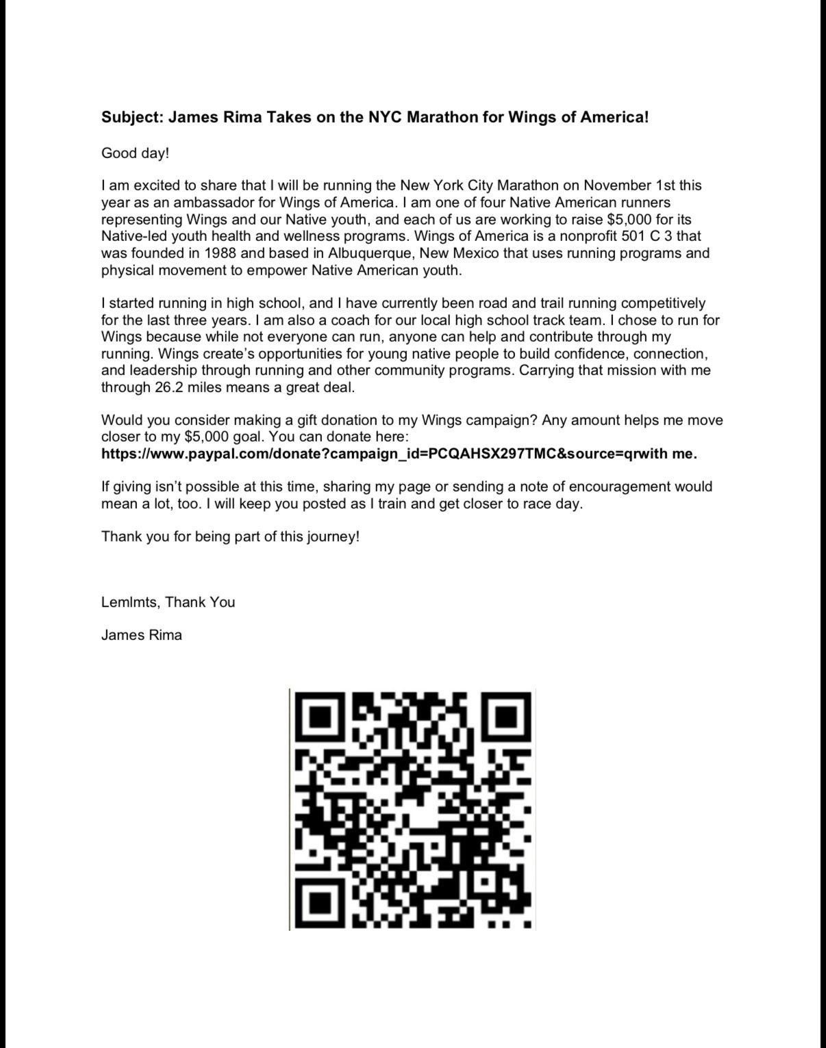 letter with QR code for event